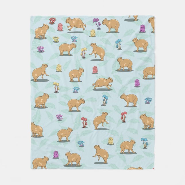Cute Capybara Mönster Fleecefilt (Framsidan)
