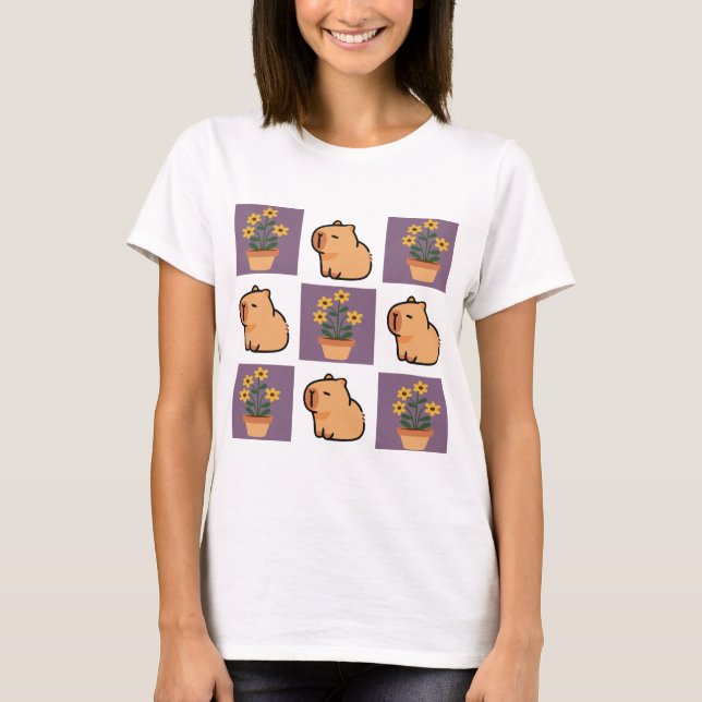 Cute Capybara och Flower Shirt | Blommigt T (Framsida)
