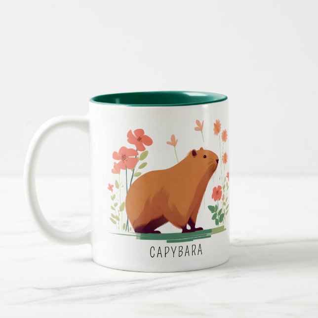Cute Capybara och Flowers Två-Tonad Mugg (Vänster)