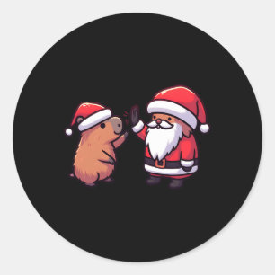 Cute Capybara och Jultomten, fem stora jul Runt Klistermärke
