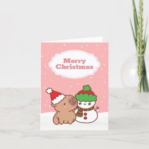 Cute Capybara och Snögubbe jul Helgkort