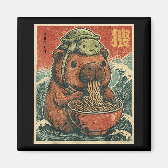 Cute Capybara och Turtle Backpack Ramen Kawaii Cap Magnet (Framsidan)