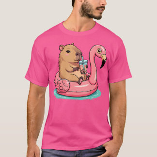 Cute Capybara på Flamingo Bassäng Flyter dryck Bub T Shirt