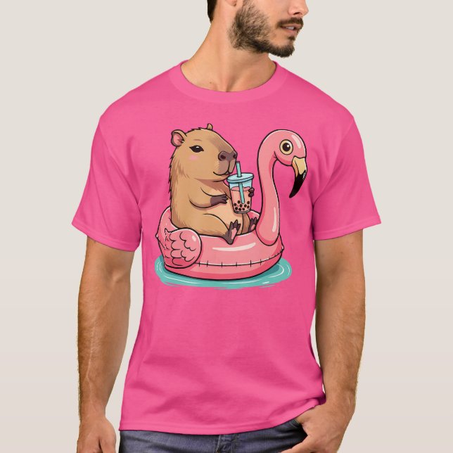 Cute Capybara på Flamingo Bassäng Flyter dryck Bub T Shirt (Framsida)