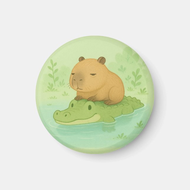Cute Capybara på Grönt Crocokodile-gåva till hemme Magnet (Framsidan)