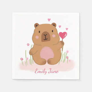Cute Capybara Personalized Pink Baby Shower  Pappersservett