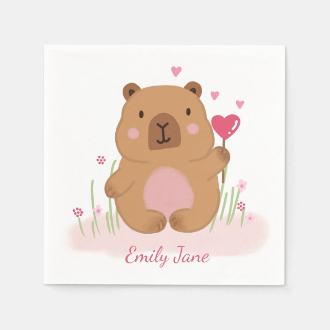 Cute Capybara Personalized Pink Baby Shower  Pappersservett (Framsidan)