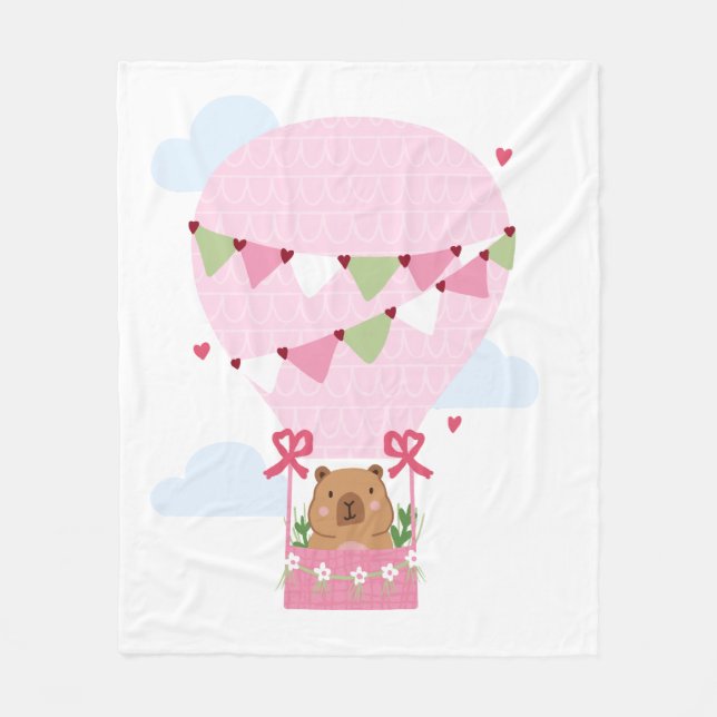 Cute Capybara Pink Birthday Party Fleecefilt (Framsidan)