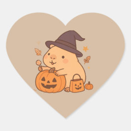 Cute Capybara Pumpkin Halloween Sticker Hjärtformat Klistermärke