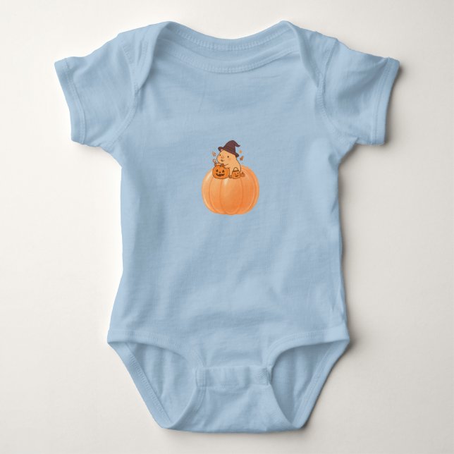 Cute Capybara Pumpkin Halloween T-Shirt (Framsida)