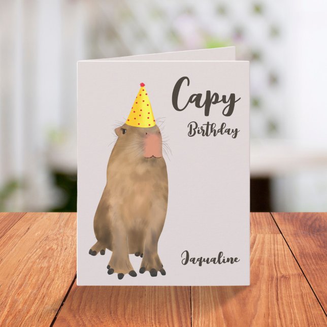 Cute Capybara Pun Illustration Birthday Kort (Skapare uppladdad)