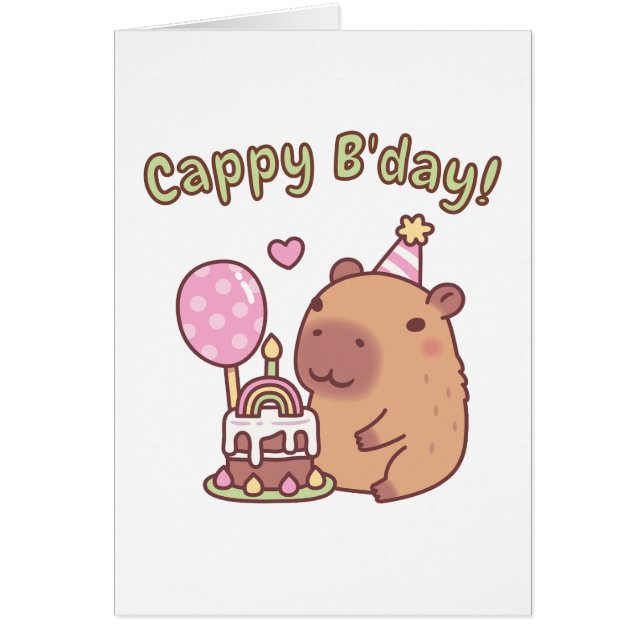 Cute Capybara Rainbow Birthday Cake Cappy Bday Hälsningskort (Framsidan)