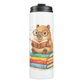 Cute Capybara Reading Books Watercolor