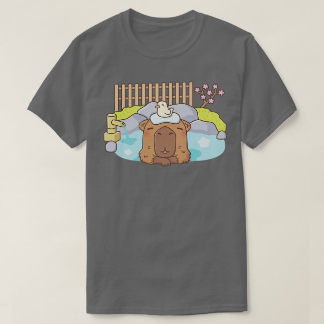 Cute Capybara Relaxing i Onsen Hett Vår T Shirt (Design framsida)
