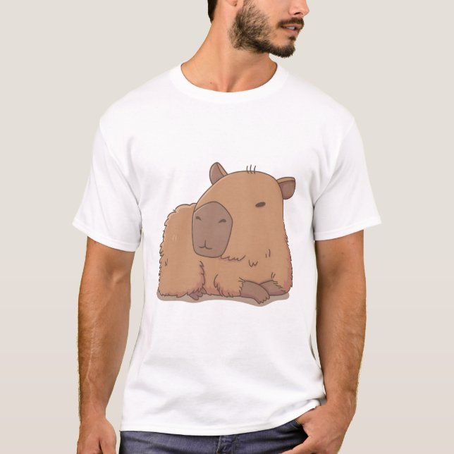 Cute Capybara Relaxing T Shirt (Framsida)