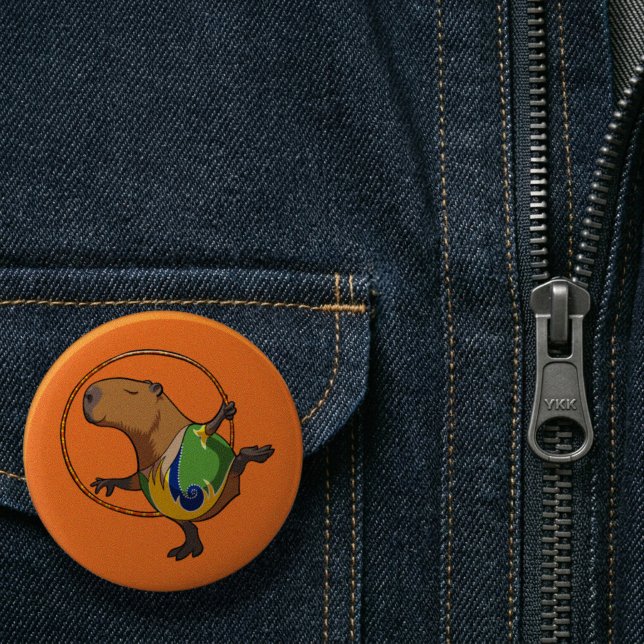 Cute Capybara Rhythmic Gymnastics Ring Tecknad Knapp (Skapare uppladdad)