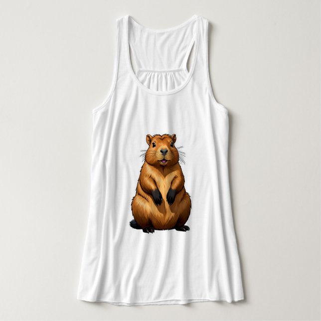 Cute Capybara Rodent Animal Illustration Linne Med Racerback (Design framsida)