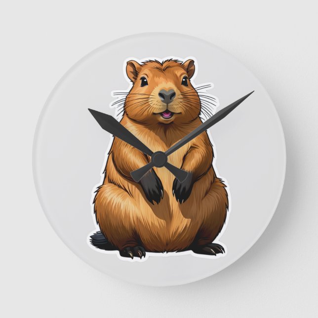 Cute Capybara Rodent Animal Illustration Rund Klocka (Framsida)