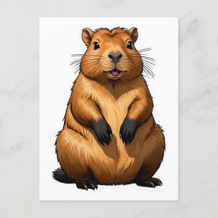 Cute Capybara Rodent Animal Illustration Vykort