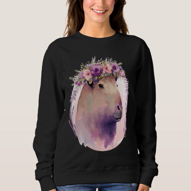 Cute Capybara Rodent Flower Krona Blommigt Waterco T Shirt (Framsida)