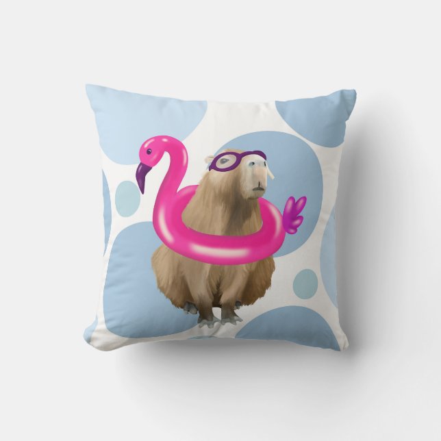 Cute Capybara Rosa Flamingo Bassäng Party Kudde (Framsida)