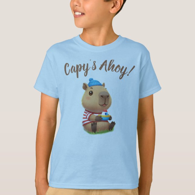 Cute  Capybara Sailor Kids Adventure T-Shirt (Framsida)