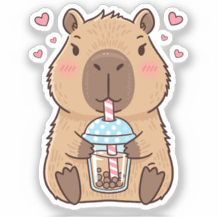 Cute Capybara Sipping Boba Tea Klistermärken