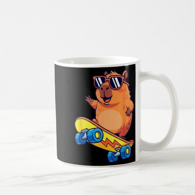 Cute Capybara Skateboarding Chill Animal Lover Art Kaffemugg (Höger)