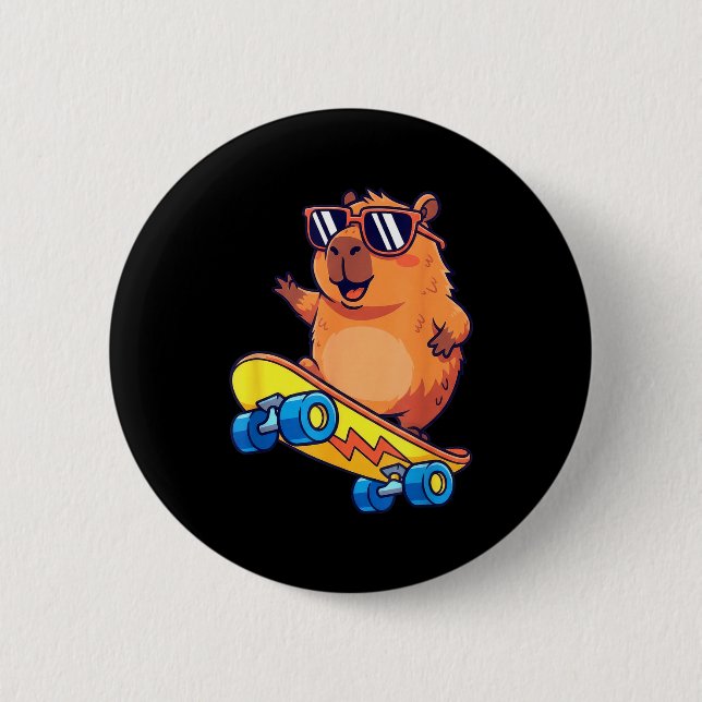 Cute Capybara Skateboarding Chill Animal Lover Art Knapp (Framsida)