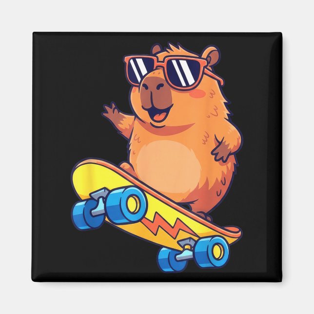 Cute Capybara Skateboarding Chill Animal Lover Art Magnet (Framsidan)