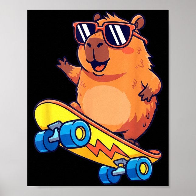 Cute Capybara Skateboarding Chill Animal Lover Art Poster (Framsidan)