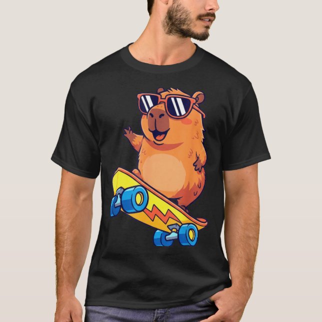 Cute Capybara Skateboarding Chill Animal Lover Art T Shirt (Framsida)