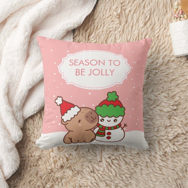 Cute Capybara & Snögubbe Kudde (Filt)