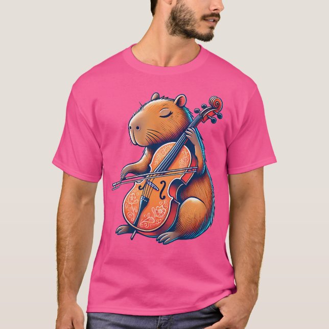 Cute Capybara spelar Cello Capybaras Musician Mus T Shirt (Framsida)