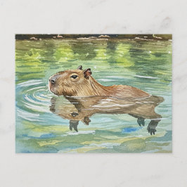 Cute Capybara Swimming-vykort Vykort
