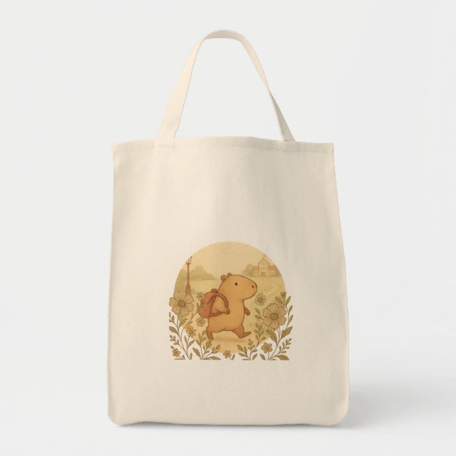 Cute Capybara Tote Bag | Back to school Buddies Tygkasse (Framsidan)