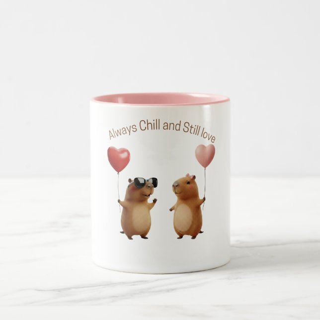 Cute Capybara Valentine Couple Balloon Coffee Mug Två-Tonad Mugg (Center)