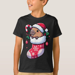 Cute Capybara Wearing Santa Hat i jul Lagrar T Shirt
