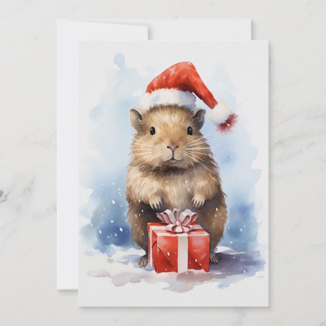 Cute Capybara Winter-jul, vattenfärg Inbjudningar (Framsida)