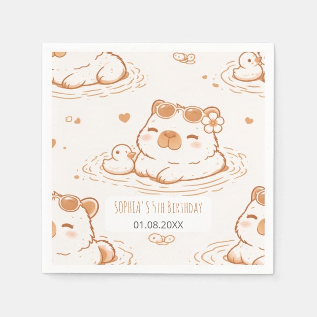 Cute Capybara With Sunglasses Kids Birthday Party Pappersservett (Framsidan)