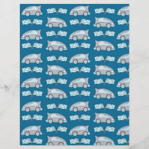 Cute Car Avslutar Flagga Blue Scrapbook Papper