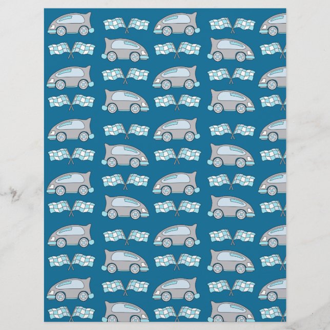 Cute Car Avslutar Flagga Blue Scrapbook Papper (Framsida)