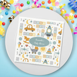 Cute Car Leksak Mönster Boy Teal Baby Shower Pappersservett