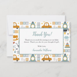 Cute Car Leksak Mönster Boy Teal Baby Shower Tack Kort