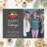 Cute Car med foto-kalkbrädan Träd Glad helg Julkort<br><div class="desc">Den här matbilen med fotbolls-Helgdag Träd Glad helg är perfekten för att skicka lite helgdag.</div>