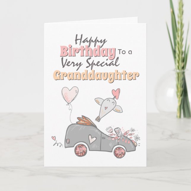 Cute car whimsisique fågelballongs barndotter önsk kort (Framsida)