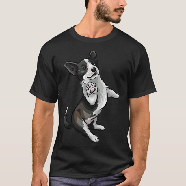 Cute Cardigan Welsh Corgi Black and White Brindle T Shirt (Framsida)