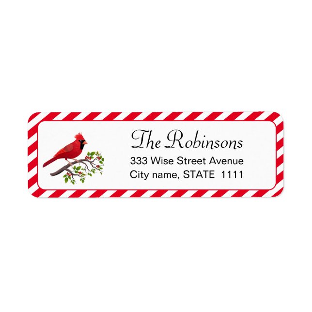 Cute Cardinal med Holly Löv på vit etikett Returadress Etikett (Framsidan)