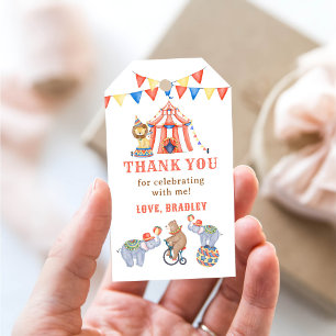 Cute Carnival Circus & Animals Birthday Tack Presentetikett