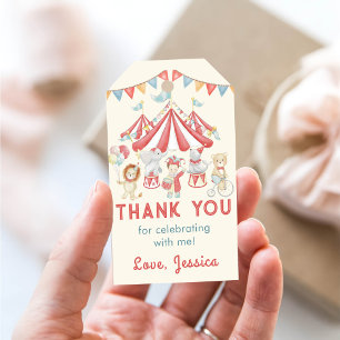 Cute Carnival Circus & Animals Birthday Tack Presentetikett